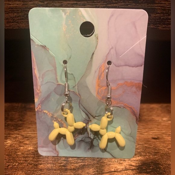 Hand Crafted Jewelry - NEW HANDMADE YELLOW BALLOON DOG EARRINGS